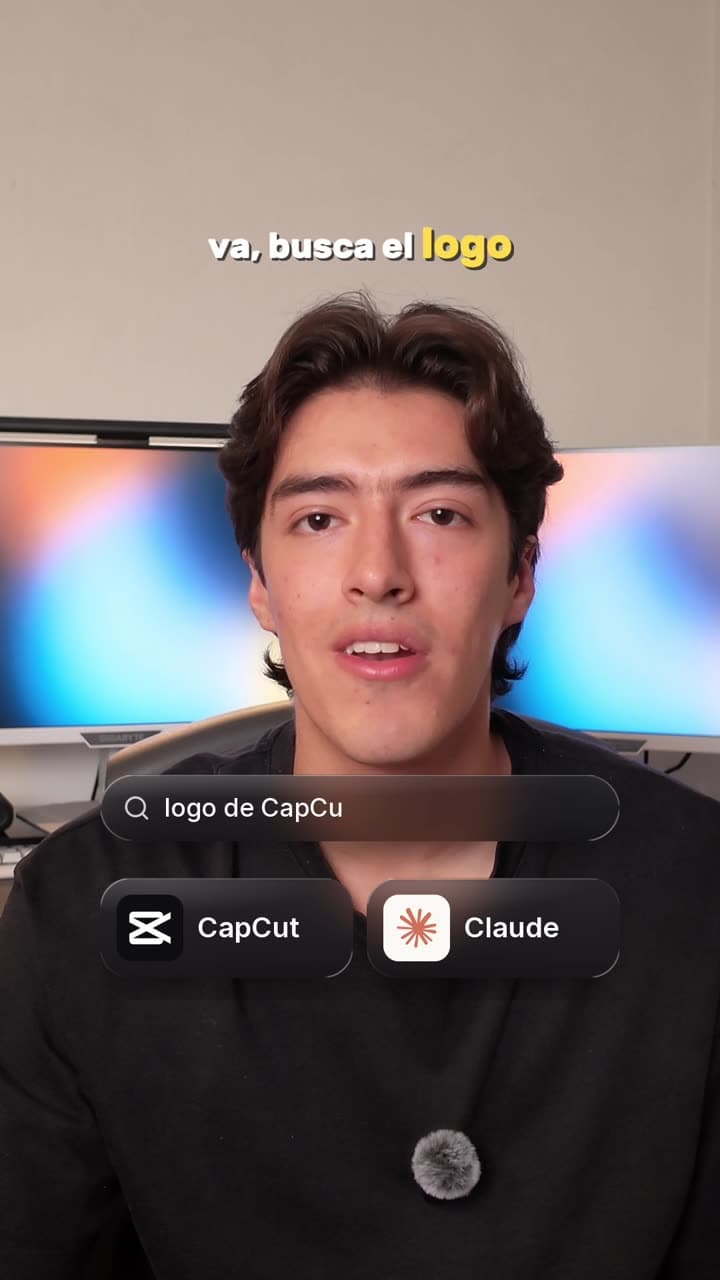 Barra de búsqueda que escribe “logo de CapCut” sobre dos pastillas con los logos de CapCut y Claude.